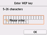 Obrazovka zadání klíče WEP