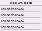 Bildschirm für die Auswahl der MAC-Adresse