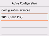 Écran Autre Configuration : sélectionnez WPS (Code PIN)