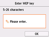 WEP key entry screen