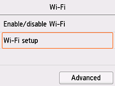 شاشة Wi-Fi: تحديد Wi-Fi setup