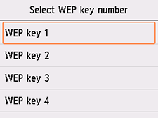 شاشة Select WEP key number