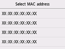 شاشة Select MAC address