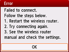 Error screen: Failed to connect.