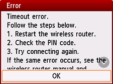 Error screen: Timeout error.