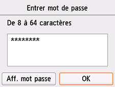 Écran de confirmation du mot de passe