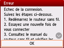 Écran Erreur : Echec de la connexion.