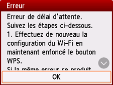 Écran Erreur : Erreur de délai d'attente.