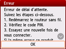 Écran Erreur : Erreur de délai d'attente.