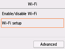 Schermata Wi-Fi: Selezionare Impostazione Wi-Fi