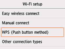 Schermata Impostazione Wi-Fi: Selezionare WPS (Metodo pulsante)