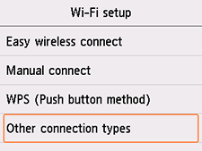 Schermata Impostazione Wi-Fi: Selezionare Altri tipi di connessione