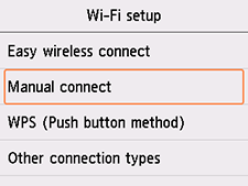 Schermata Impostazione Wi-Fi: Selezionare Connessione manuale