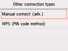 Schermata Altri tipi di connessione: Selezionare Conness. manuale (avan.)