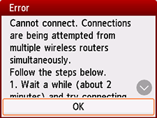 Foutscherm: Kan geen verbinding maken. Er wordt geprobeerd verbinding te maken met meerdere draadloze routers tegelijk.