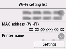 Tela Lista de config. de Wi-Fi