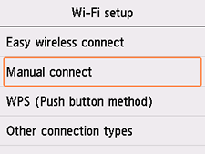 Ecranul Configurare Wi-Fi: Selectaţi Conectare manuală