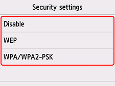 Ecran de Setări de securitate