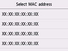 Obrazovka Výber adresy MAC