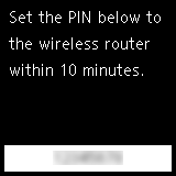 Skærmen WPS (pinkodemetode): Indstil PIN-koden nedenfor til trådløs router inden for 10 minutter.