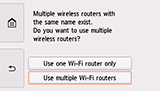 Pantalla de selección de router inalámbrico: Seleccionar Usar varios routers Wi-Fi