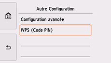 Écran Autre Configuration : sélectionnez WPS (Code PIN)