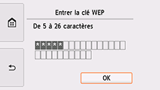 Ecran de confirmation de la clé WEP