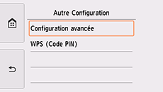 Ecran Autre Configuration : Sélection Configuration avancée