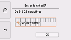 Ecran de saisie de la clé WEP