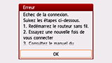 Ecran d'erreur : Echec de la connexion.