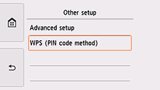 Other setup screen: Select WPS (PIN code method)