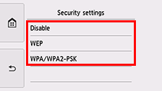 Pantalla Configuración de seguridad