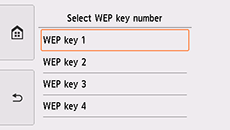 WEP-avaimen numeron valintanäyttö