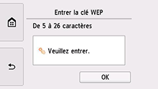 Écran de saisie de la clé WEP