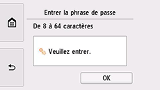 Écran de saisie de la phrase de passe