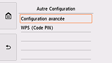 Écran Autre Configuration : Sélection Configuration avancée