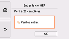 Écran de saisie de la clé WEP