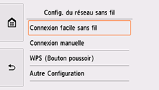 Écran Autre Configuration : Sélectionnez Connexion facile sans fil