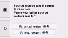 Écran de sélection du routeur sans fil : Sélectionnez Ut. plus. routeurs Wi-Fi