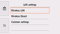 Ecranul Setări LAN: Selectare LAN Wireless