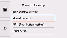 Ecranul Configurare Wireless LAN: Selectare Conectare manuală