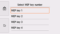 Ecran de selectare a numărului de cheie WEP