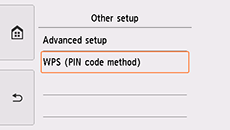 Obrazovka Ďalšie nastavenie: výber položky WPS (metóda zadania kódu PIN)