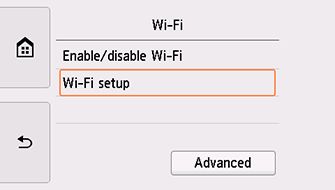 Obrazovka Wi-Fi: Vyberte možnost Nastavení Wi-Fi