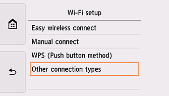 Obrazovka Nastavení Wi-Fi: Vyberte možnost Ostatní typy připojení