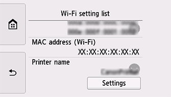 Obrazovka Seznam nastavení Wi-Fi