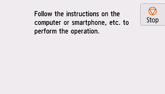 Bildschirm "Einfache Drahtlos-Verb.": Den Anleitungen auf dem Computer oder Smartphone usw. folgen, um den Vorgang durchzuführen.