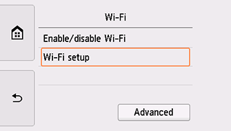 Pantalla Wi-Fi: seleccionar Configuración Wi-Fi