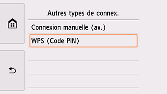 Écran Autres types de connex. : sélectionnez WPS (Code PIN)