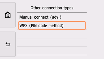 Scherm Andere verbindingstypen: WPS (pincode gebruiken) selecteren